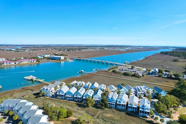 birds eye view of property featuring a residential view and a water view