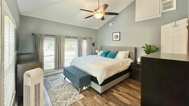 2636 Elissa Dr, Charleston, SC 29414 - bedroom featuring wood finished floors, high vaulted ceiling, and ceiling fan