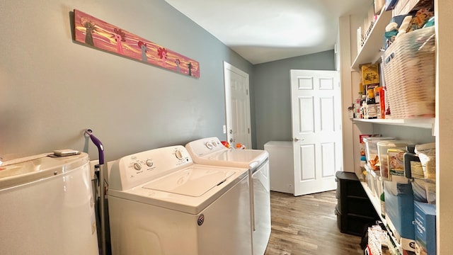 2636 Elissa Dr, Charleston, SC 29414 - clothes washing area with washer and clothes dryer and wood finished floors