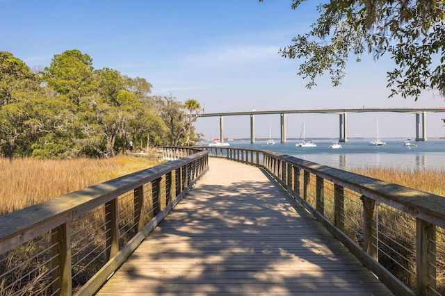 view of dock with a water view