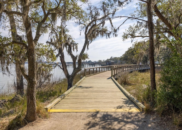 view of home's community with a water view