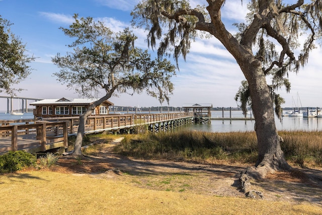 view of dock featuring a water view