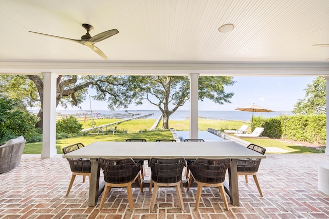 202 Bank St, Mount Pleasant, SC 29464 - view of patio / terrace with ceiling fan, a water view, and outdoor dining space