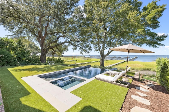 202 Bank St, Mount Pleasant, SC 29464 - view of green lawn with an in-ground hot tub and a water view