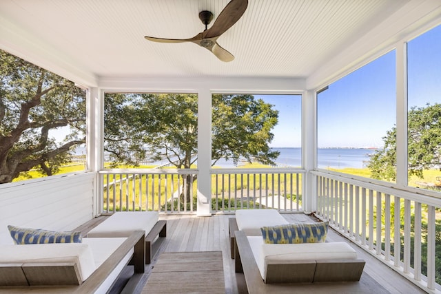 202 Bank St, Mount Pleasant, SC 29464 - sunroom / solarium featuring a water view and a ceiling fan