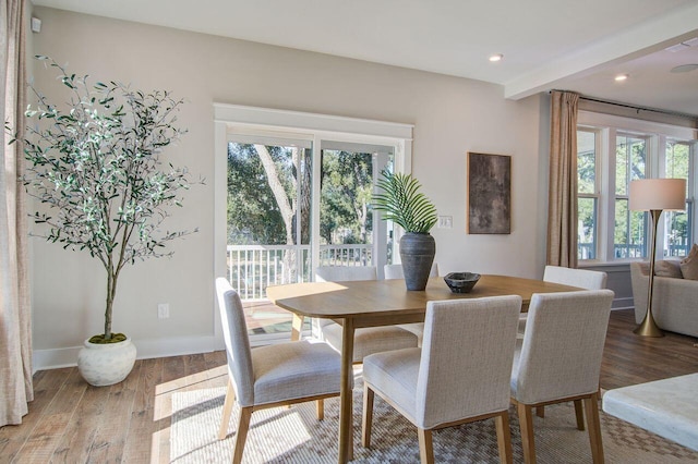 dining area with hardwood / wood-style floors