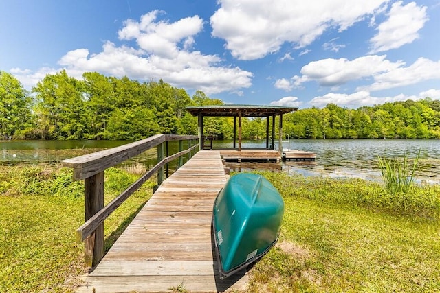 dock area with a water view