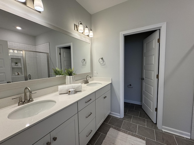 131 Brown Swiss Cir, Summerville, SC 29483 - full bath with a shower stall, tile patterned flooring, double vanity, and a sink