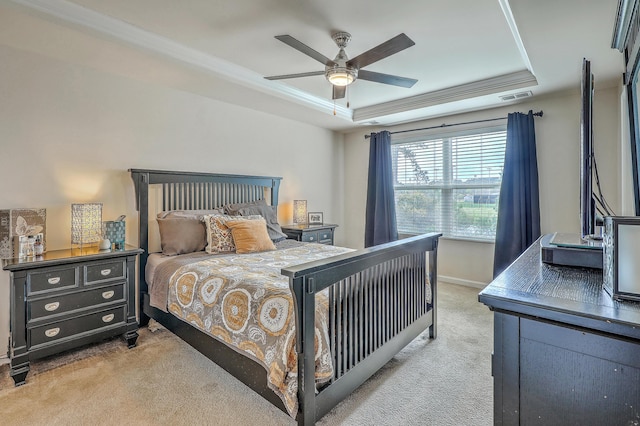 343 Iveson Rd, Summerville, SC 29486 - bedroom with a tray ceiling, visible vents, ornamental molding, and light colored carpet