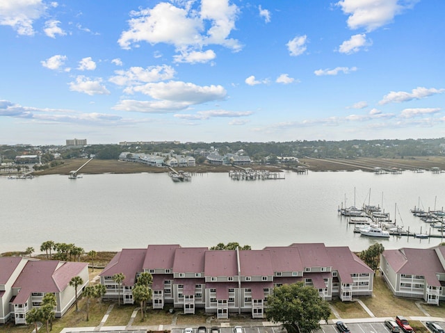 aerial view with a water view