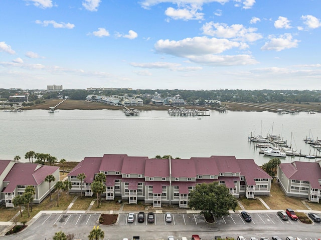 bird's eye view featuring a water view