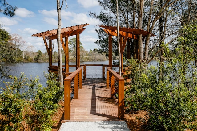 view of dock with a water view