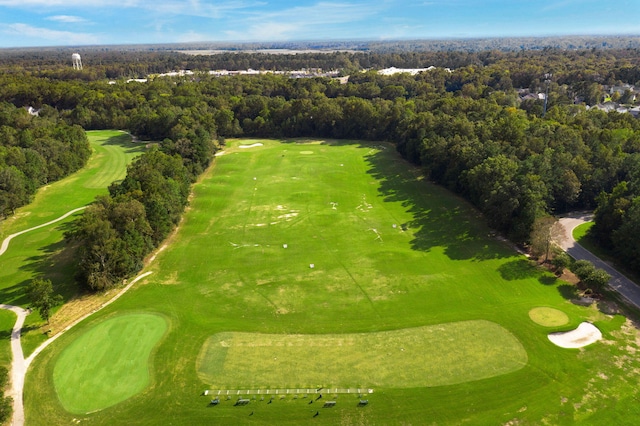 birds eye view of property with golf course view and a view of trees