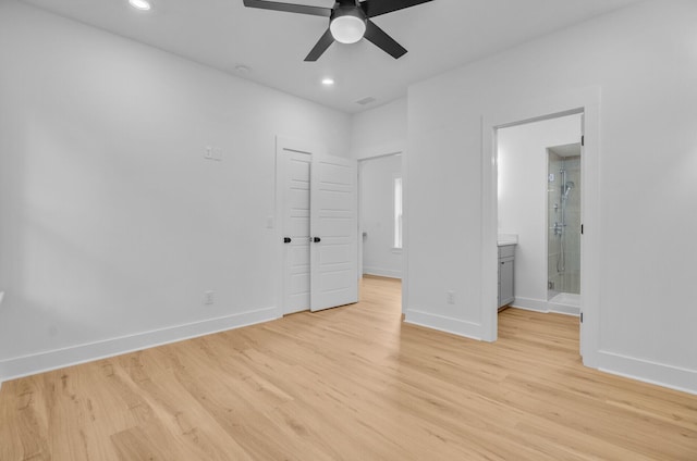 501 Joseph St, Charleston, SC 29412 - unfurnished bedroom featuring light wood-type flooring, ensuite bath, recessed lighting, and a ceiling fan