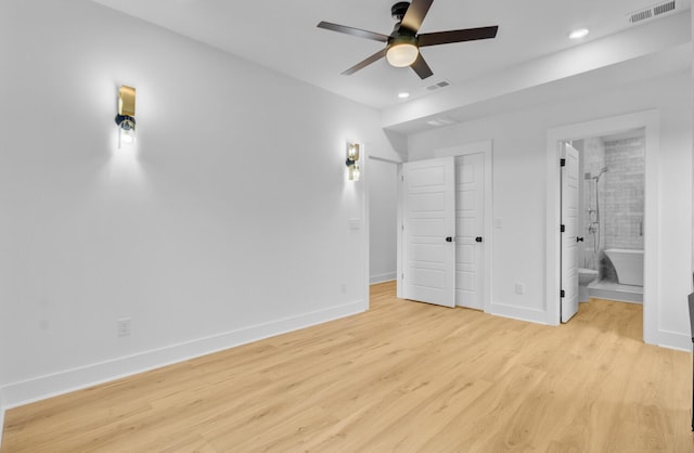 501 Joseph St, Charleston, SC 29412 - unfurnished bedroom featuring light wood finished floors, recessed lighting, ensuite bathroom, and ceiling fan
