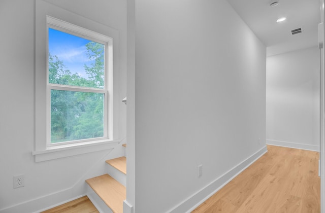 501 Joseph St, Charleston, SC 29412 - hall featuring light wood-style floors, stairs, and recessed lighting