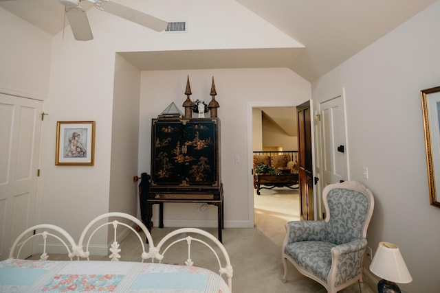 2860 Old Drake Dr, Johns Island, SC 29455 - carpeted dining space featuring ceiling fan and vaulted ceiling