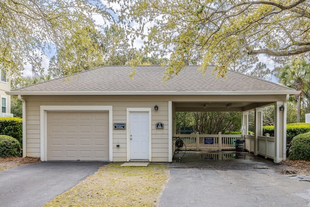view of front of home featuring driveway and roof with shingles