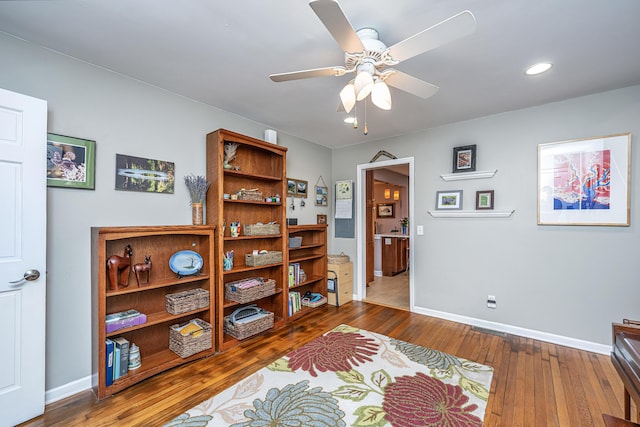 802 Robert E Lee Blvd, Charleston, SC 29412 - home office with a ceiling fan, hardwood / wood-style flooring, and recessed lighting