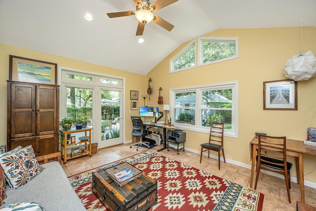 802 Robert E Lee Blvd, Charleston, SC 29412 - office featuring a ceiling fan, high vaulted ceiling, and recessed lighting