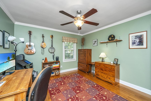 802 Robert E Lee Blvd, Charleston, SC 29412 - home office featuring ornamental molding, wood finished floors, and ceiling fan