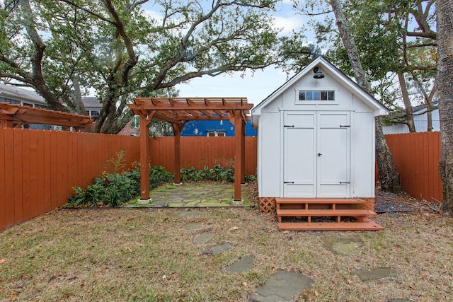 view of outdoor structure featuring a pergola