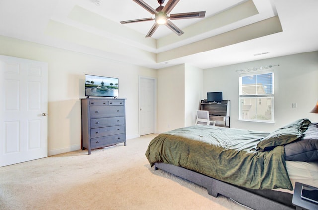 520 Crossland Dr, Moncks Corner, SC 29461 - bedroom with a tray ceiling, carpet floors, baseboards, and ceiling fan