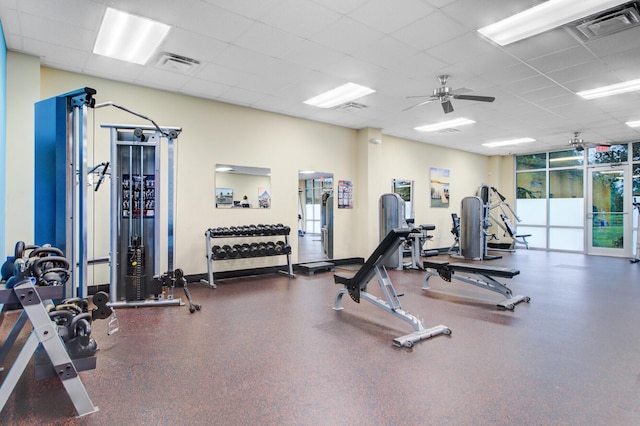 520 Crossland Dr, Moncks Corner, SC 29461 - workout area featuring a drop ceiling, a ceiling fan, and baseboards