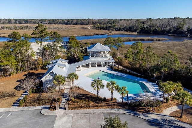 aerial view with a water view