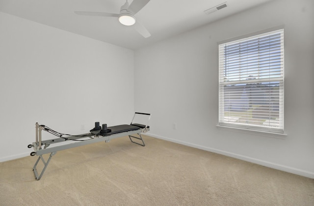 117 Red Leaf Blvd, Moncks Corner, SC 29461 - workout room with carpet floors, baseboards, and a ceiling fan