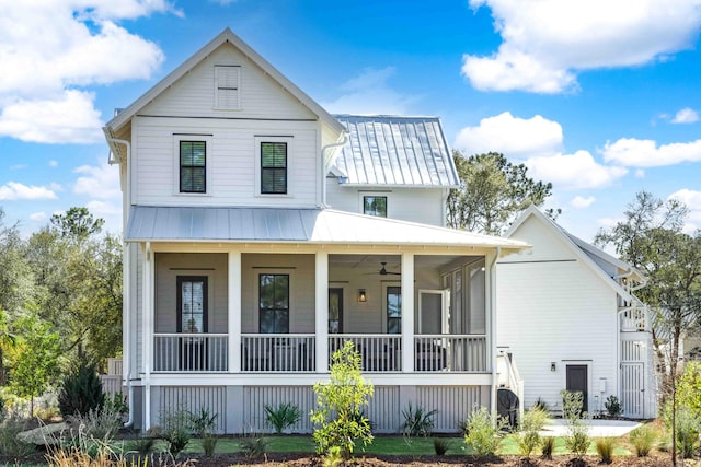 view of front of property with metal roof and covered porch