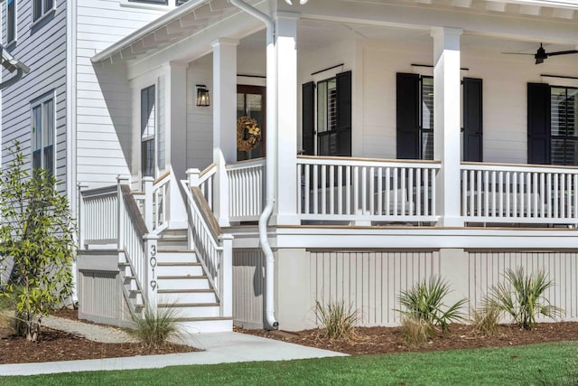 view of exterior entry with covered porch