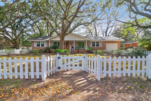 single story home featuring a garage and a porch