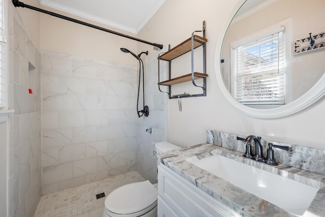 115 Clubhouse Rd, Summerville, SC 29483 - bathroom featuring a tile shower, ornamental molding, toilet, and vanity