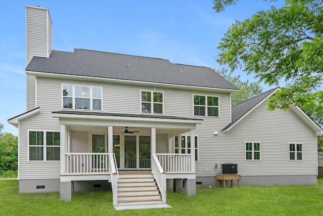 1076 Williams Rd, Charleston, SC 29412 - back of property featuring crawl space, a porch, a ceiling fan, a yard, and a chimney