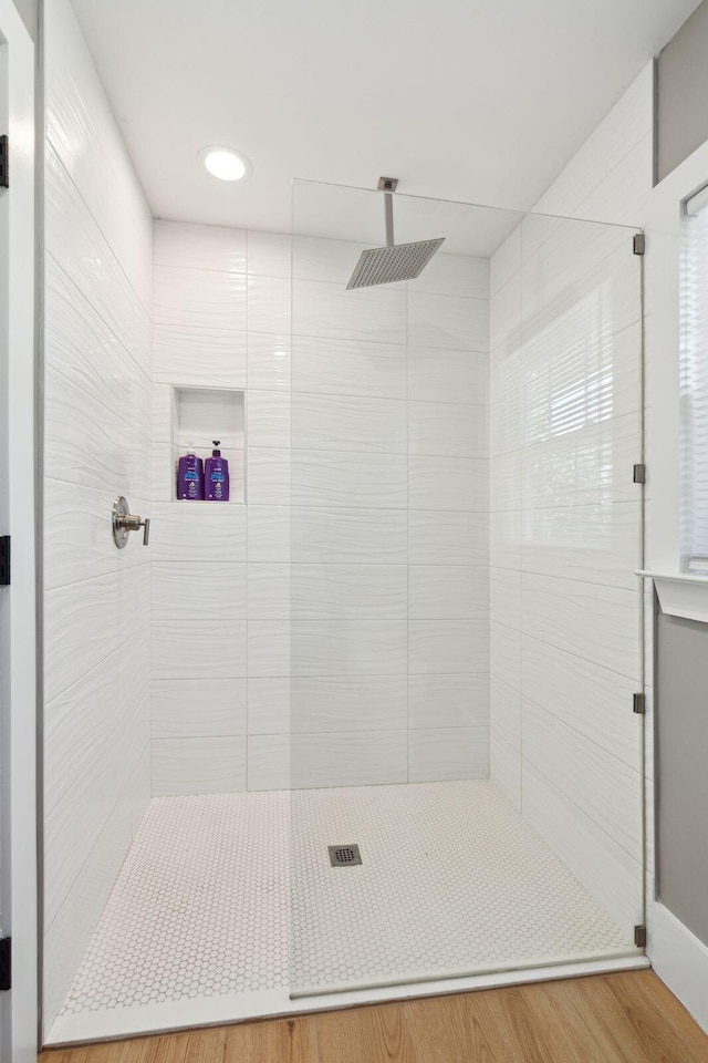 bathroom featuring a stall shower