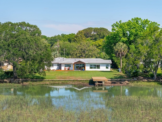 water view featuring a heavily wooded area