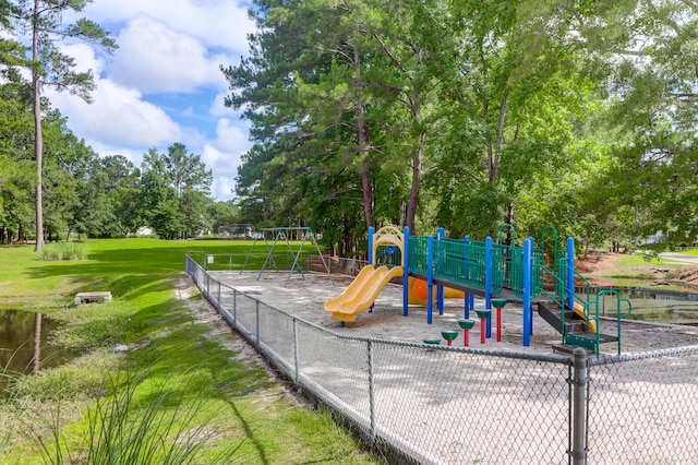 view of play area with a yard