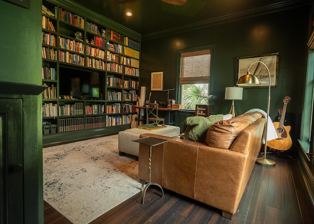 2128 Breezy Point Dr, Mount Pleasant, SC 29466 - sitting room with crown molding, hardwood / wood-style flooring, recessed lighting, and wall of books