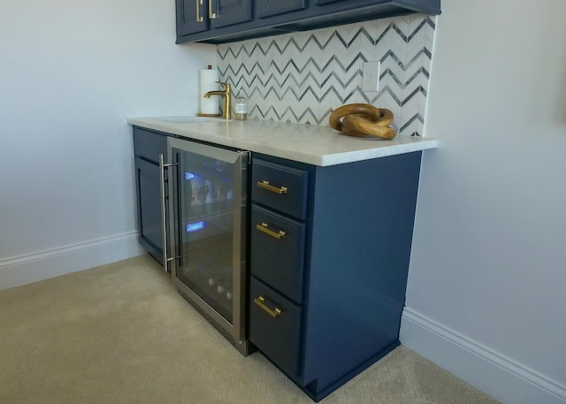 2128 Breezy Point Dr, Mount Pleasant, SC 29466 - indoor wet bar with wine cooler, light colored carpet, tasteful backsplash, and baseboards