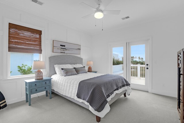 2128 Breezy Point Dr, Mount Pleasant, SC 29466 - bedroom featuring access to exterior, light carpet, and ceiling fan
