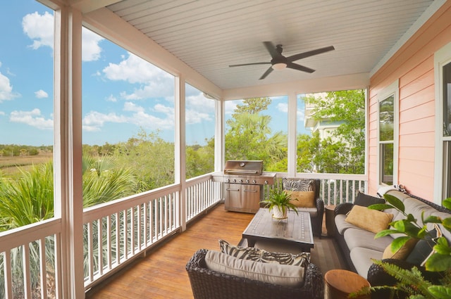 2128 Breezy Point Dr, Mount Pleasant, SC 29466 - wooden terrace featuring ceiling fan, area for grilling, and outdoor lounge area