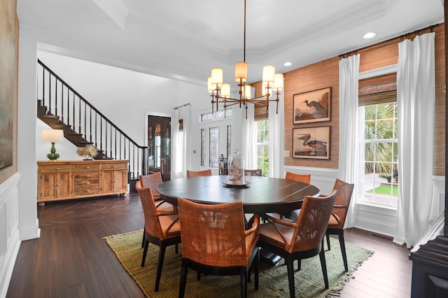 2128 Breezy Point Dr, Mount Pleasant, SC 29466 - dining area featuring crown molding, a chandelier, plenty of natural light, recessed lighting, and a raised ceiling
