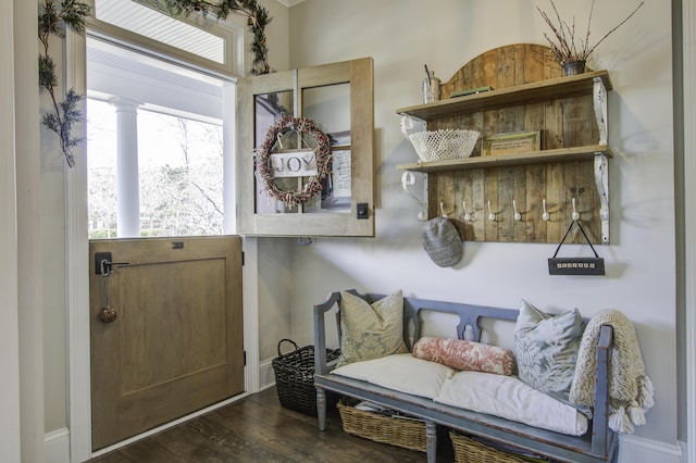 mudroom with dark hardwood / wood-style floors