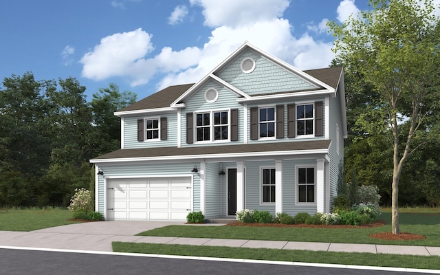 view of front of property with a garage and a front yard