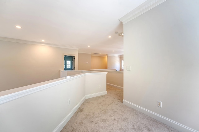 2701 Fountainhead Way, Mount Pleasant, SC 29466 - hallway featuring crown molding, recessed lighting, baseboards, and light carpet