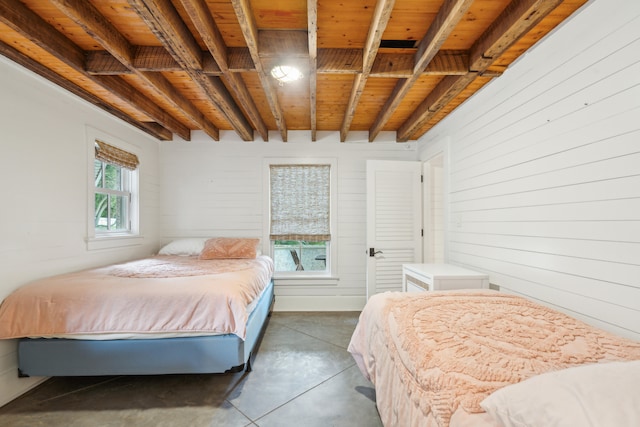 bedroom with wooden walls