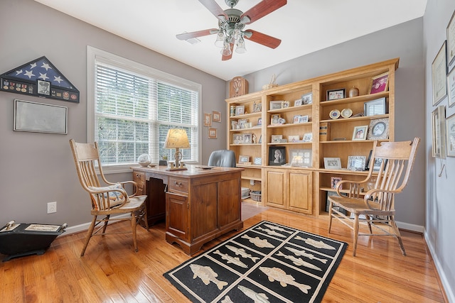 1308 Divot Ct, Mount Pleasant, SC 29466 - office with a ceiling fan, light wood finished floors, and baseboards