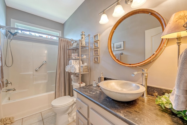 1308 Divot Ct, Mount Pleasant, SC 29466 - bathroom with shower / bath combo with shower curtain, tile patterned floors, vanity, and toilet