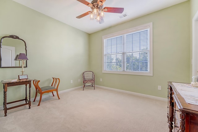 1308 Divot Ct, Mount Pleasant, SC 29466 - living area featuring baseboards, light colored carpet, and a ceiling fan